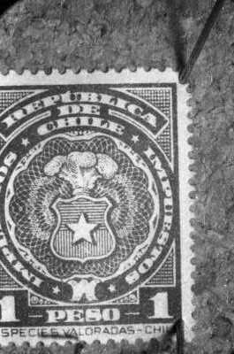 Plano entero de una estampilla de un peso chileno